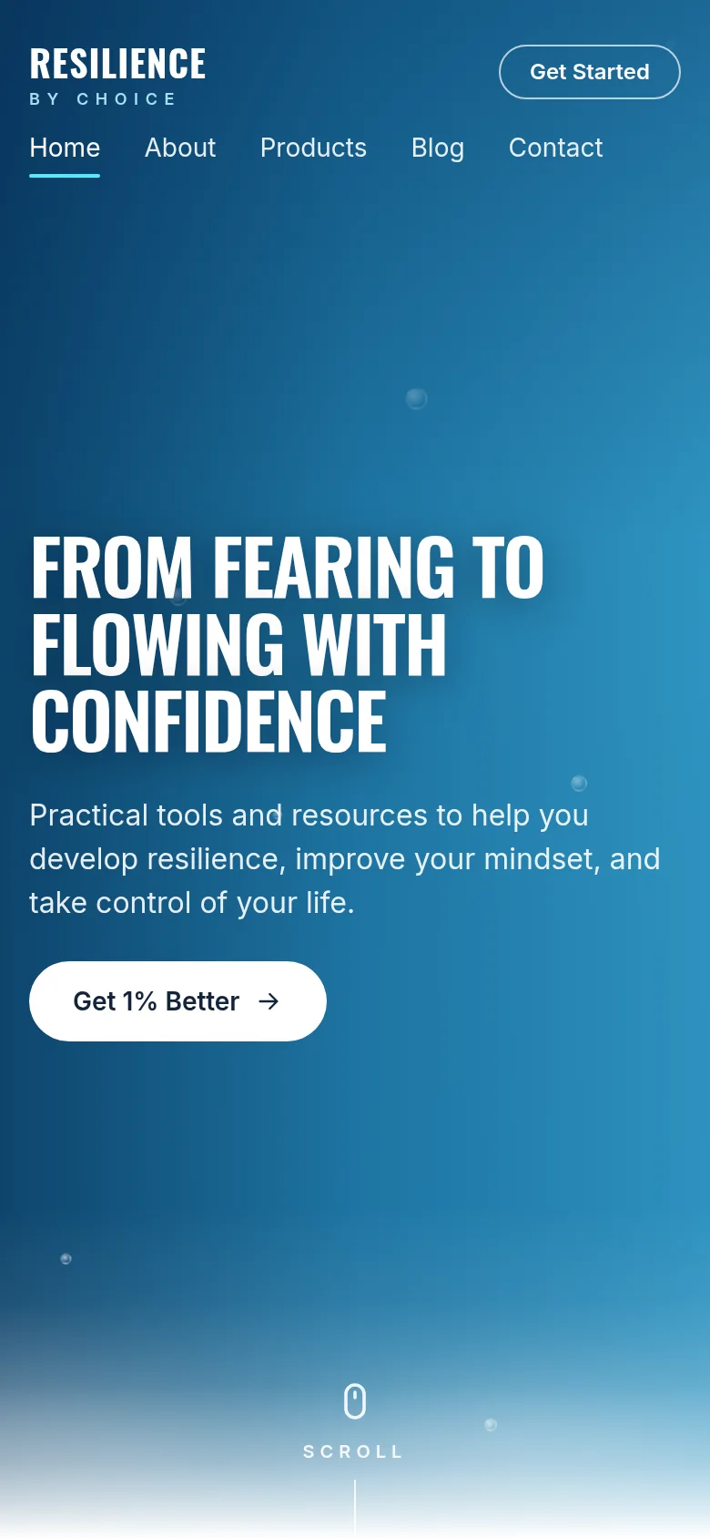 Homepage on a phone with the headline and Get 1% Better button.